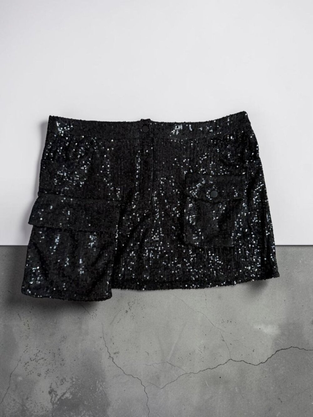 STEVE MADDEN Black Sequin Cargo Pocket Skirt Size Large